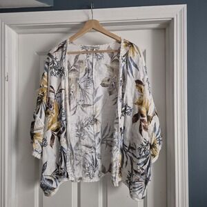 Francesca Bettini Top Womens One Size Linen‎ Kimono Topper Open Lagenlook Beach